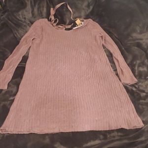 Lavender soft sweater dress with back ribbon tie